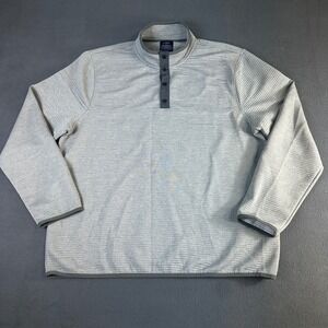 J. Crew Authentic Fleece Mens XXL Gray Ribbed Snap Mock Neck Pullover Sweater